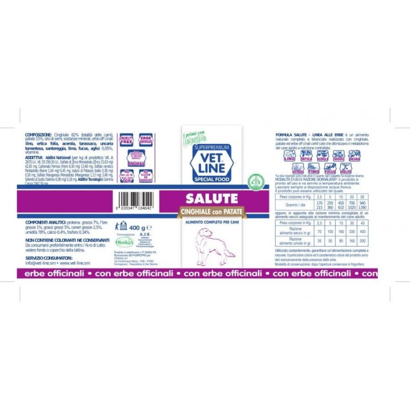 Vet Line Salute Cinghiale e Patate 400g umido cane
