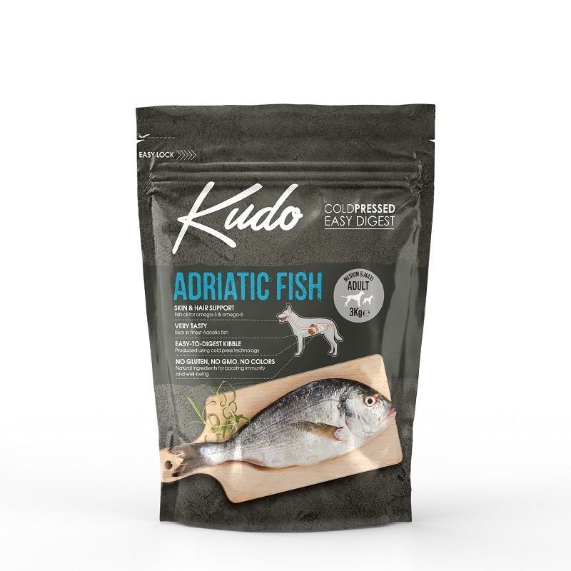 Kudo Adult Adriatic Fish 3kg Medium Maxi pressato a freddo per cani