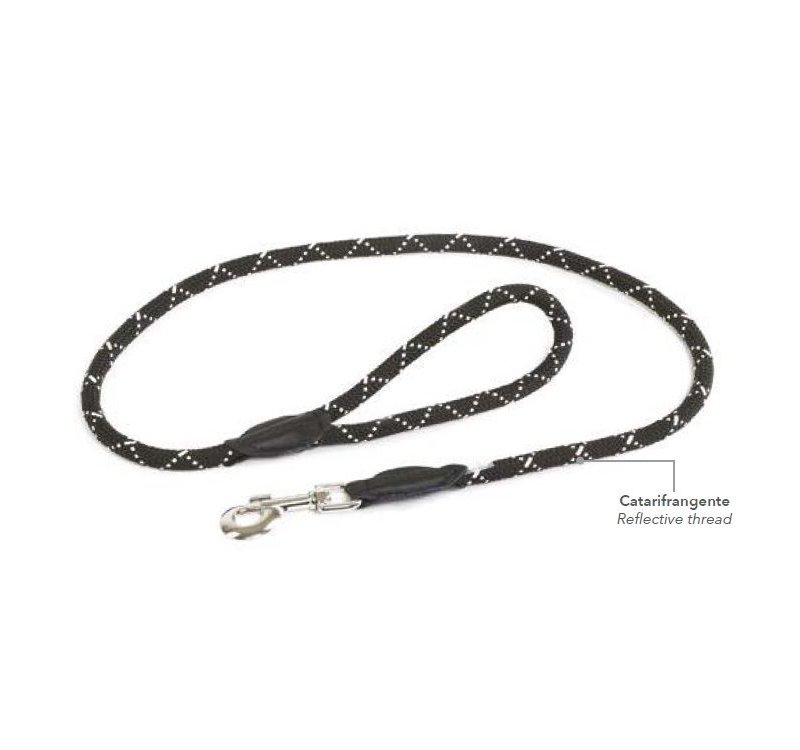 Julius K9 Guinzaglio tubolare 12mm x 1,2m in nylon nero con inserti ad alta visibilità