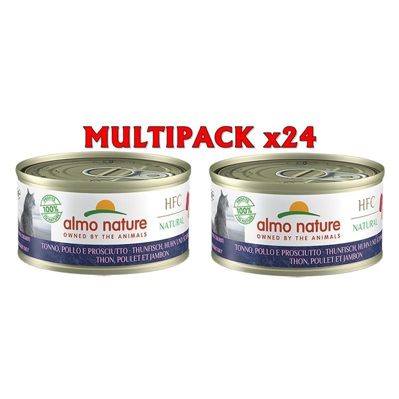 Almo Nature HFC Natural Tonno, Pollo e Prosciutto 24x 70g umido gatto