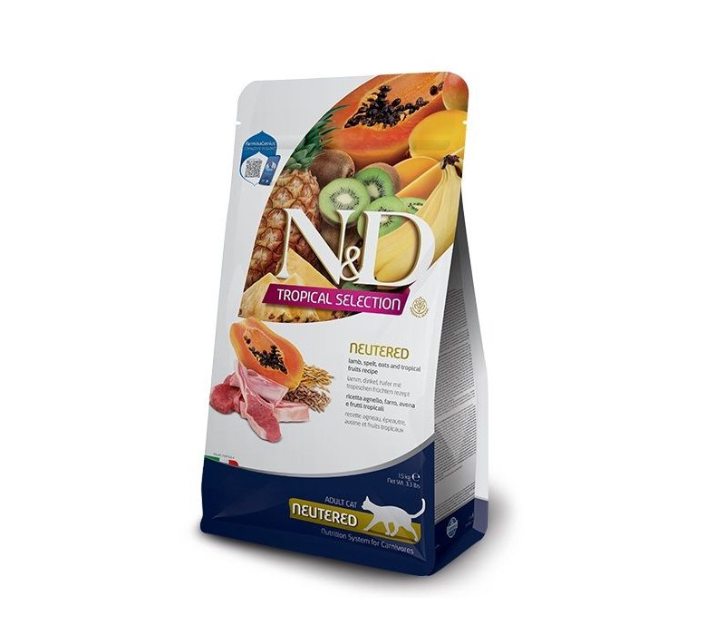 N&D Tropical Neutered cat Agnello 1,5kg crocchette gatti sterilizzati con frutta tropicale