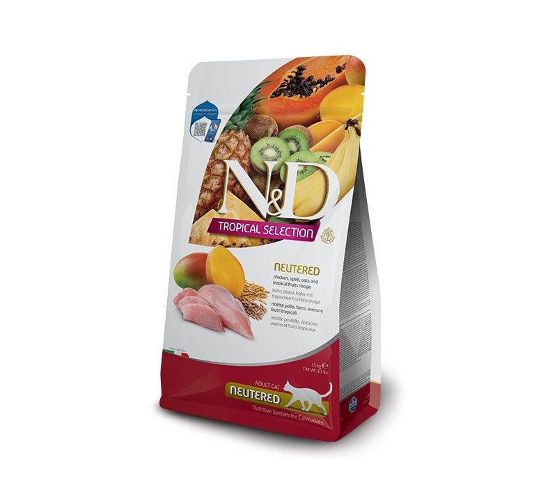 N&D Tropical Neutered cat Pollo 1,5kg crocchette gatti sterilizzati con frutta tropicale