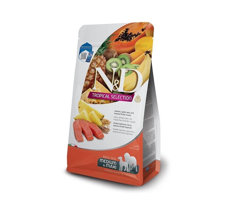 N&D Tropical Adult Salmone Medium Large crocchette cane con frutta tropicale