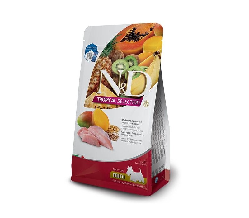 N&D Tropical Mini Adult Pollo 1,5kg crocchette cane con frutta tropicale