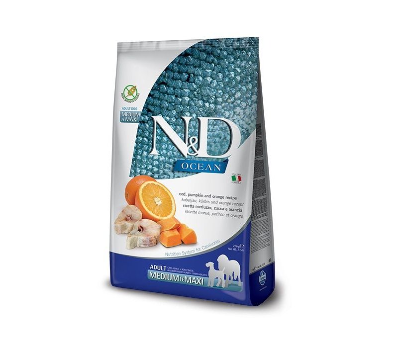 N&D Adult Merluzzo, Zucca e Arancia Medium Maxi grain free crocchette cane