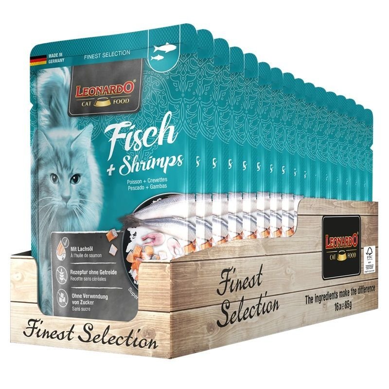 Leonardo Pesce e Gamberetti 16x 85g umido gatto finest selection