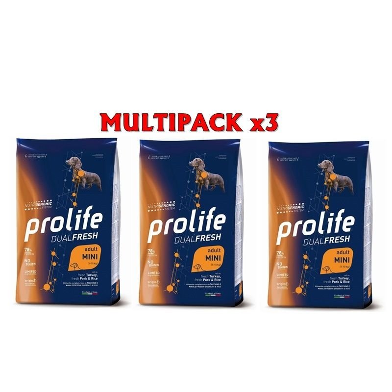 Prolife Mini Tacchino Maiale e riso 3x 7kg Nutrigenomic crocchette cane