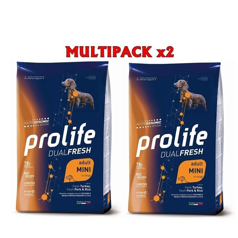 Prolife Mini Tacchino Maiale e riso 2x 7kg Nutrigenomic crocchette cane