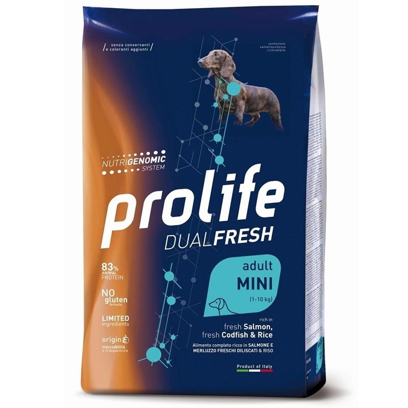 Prolife Mini Salmone Merluzzo e riso 7kg Nutrigenomic crocchette cane