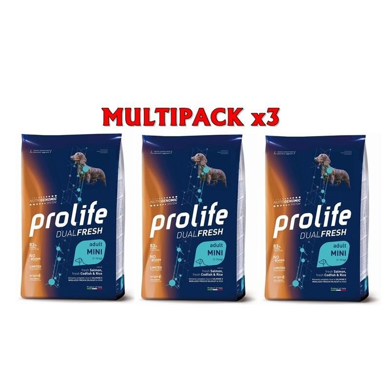 Prolife Mini Salmone Merluzzo e riso 3x 7kg Nutrigenomic crocchette cane