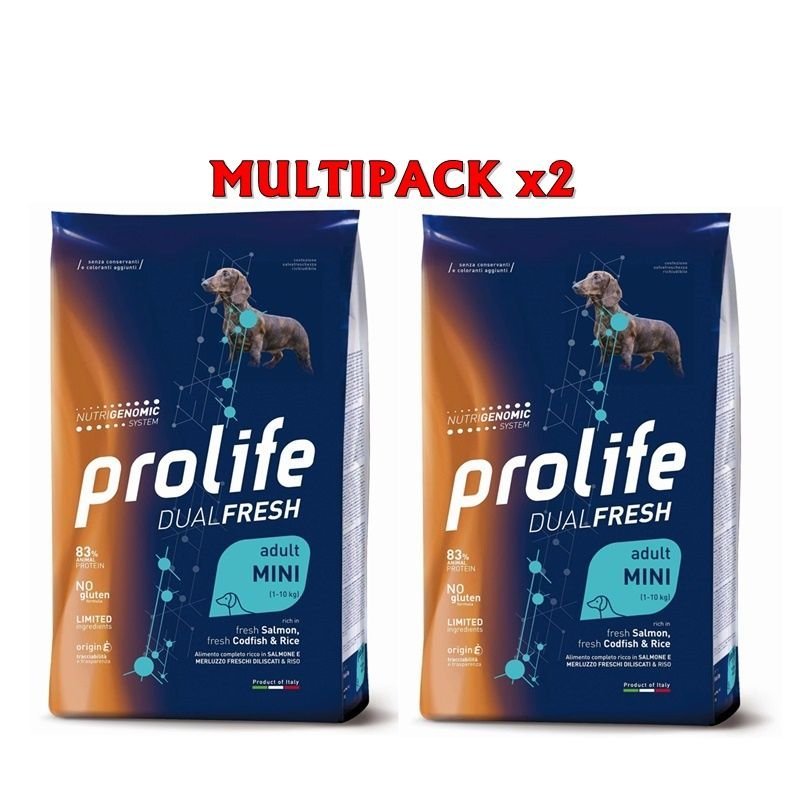Prolife Mini Salmone Merluzzo e riso 2x 7kg Nutrigenomic crocchette cane