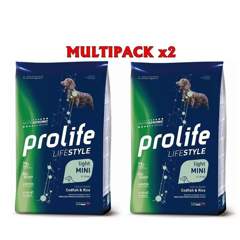 Prolife Mini Light Merluzzo e riso 2x 7kg Nutrigenomic crocchette cane