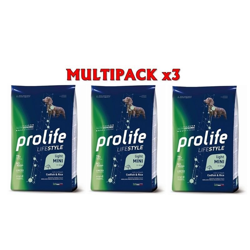 Prolife Mini Light Merluzzo e riso 3x 7kg Nutrigenomic crocchette cane