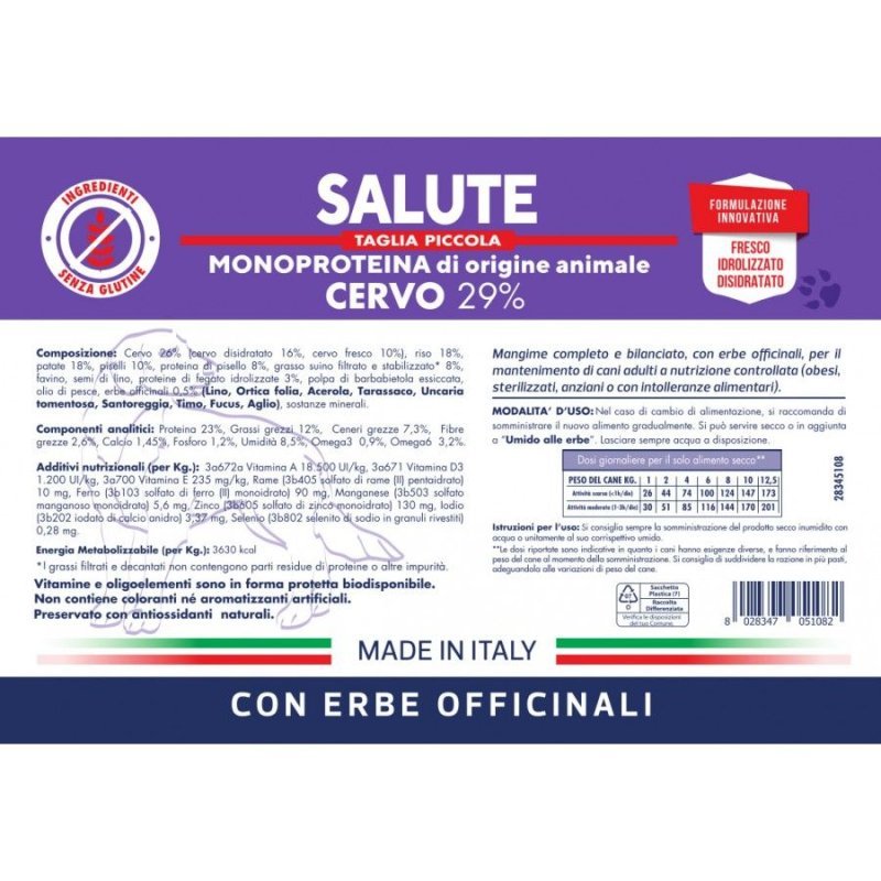 Vet Line Salute Cervo e patate Taglia Piccola 800g crocchette cane