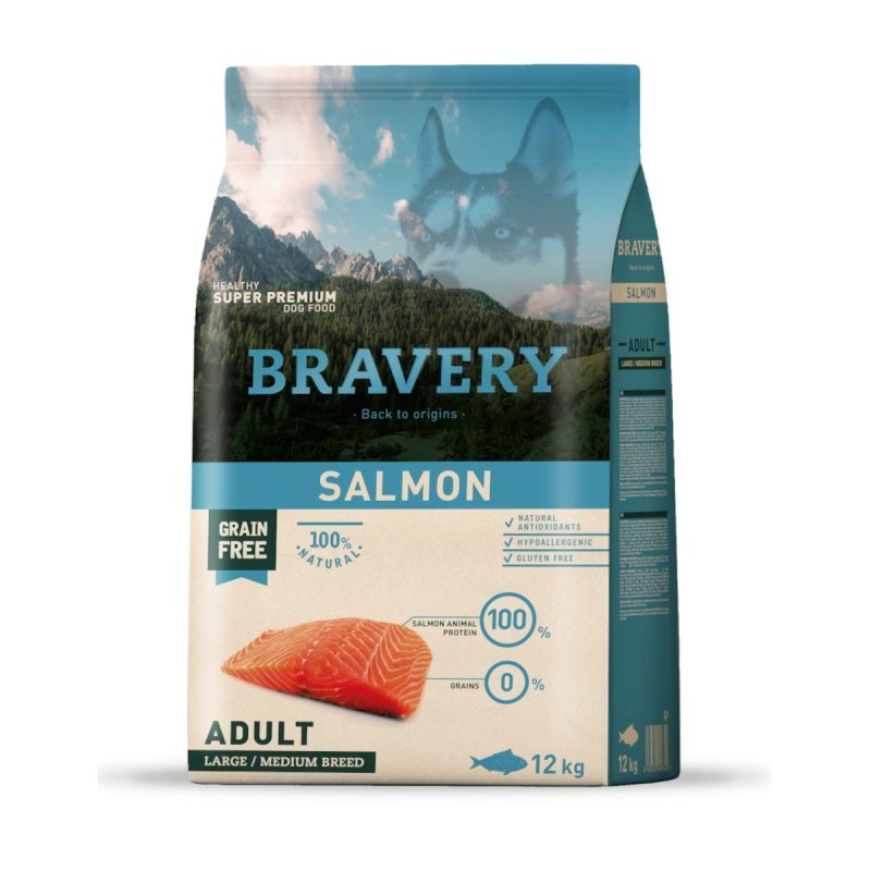 Bravery Adult Salmon Medium Large 12kg crocchette cane grain free