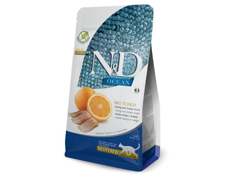 N&D Neutered Aringa e Arancia 1,5kg Grain Free crocchette gatto