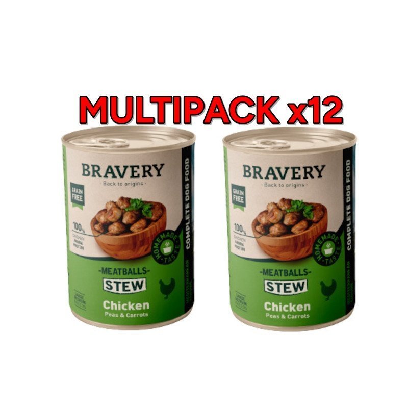 Bravery Stew Meatballs Chicken 12x 415g polpette al pollo umido cane