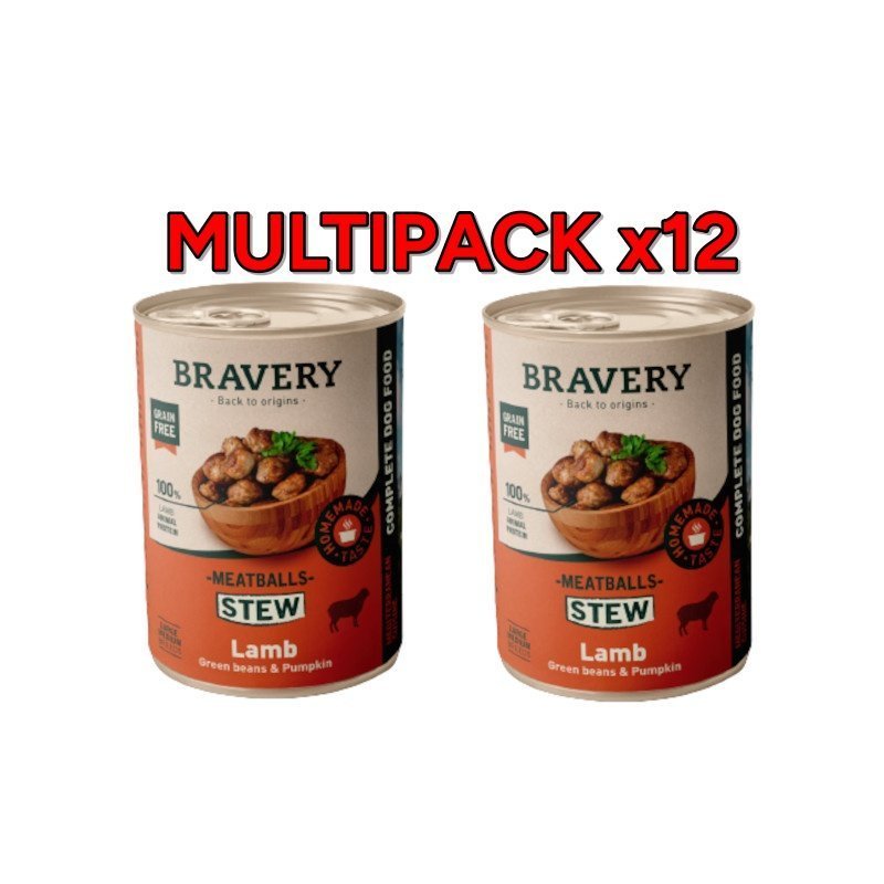 Bravery Stew Meatballs Lamb 12x 415g polpette al pollo umido cane