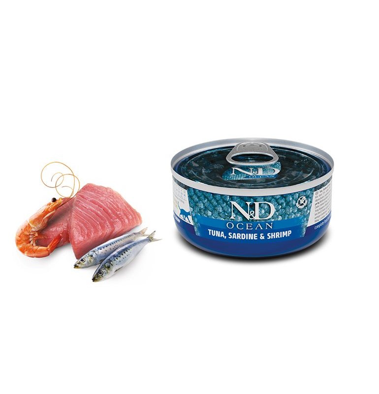 N&D Adult Tonno, Sardine e Gamberetti 70g Grain Free umido gatto