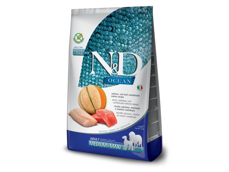 N&D Adult Salmone, Merluzzo e Melone Cantalupo Medium Maxi 12kg grain free crocchette cane