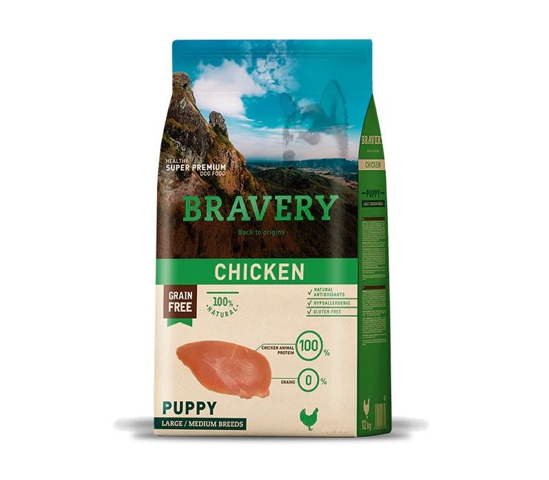 Bravery Puppy Chicken Medium Large 4kg crocchette cuccioli grain free