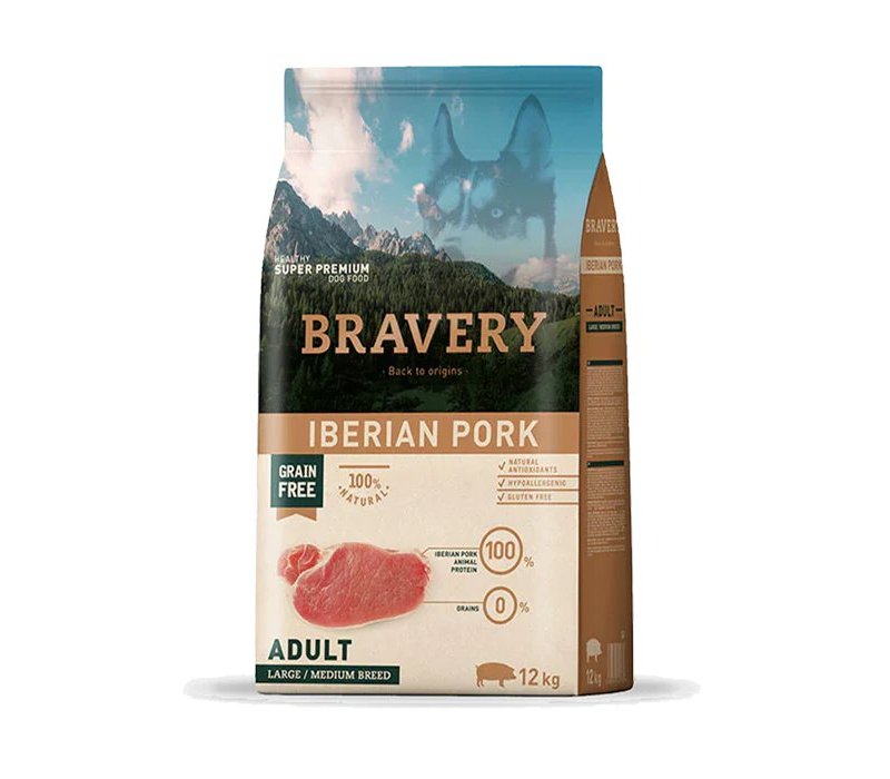 Bravery Adult Iberian Pork Medium Large 12kg crocchette cane grain free