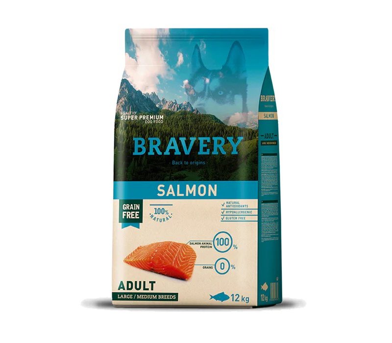 Bravery Adult Salmon Medium Large 12kg crocchette cane grain free