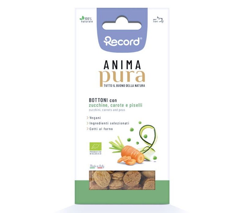 Anima Pura Bottoni Zucchine Carote e Piselli 100 g snack per cani