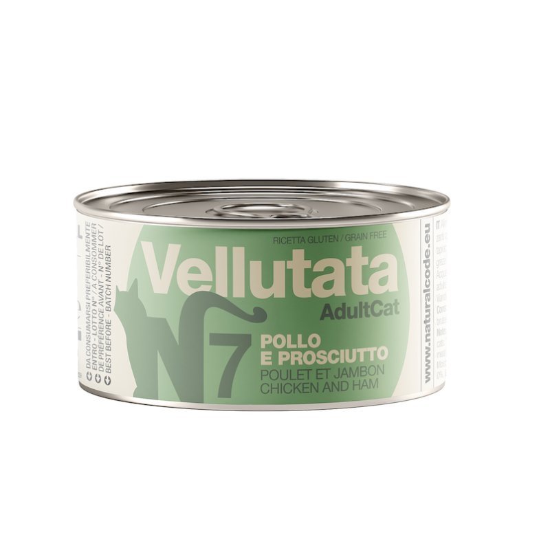 Natural Code V7 vellutata Pollo e Prosciutto 85gr umido gatto