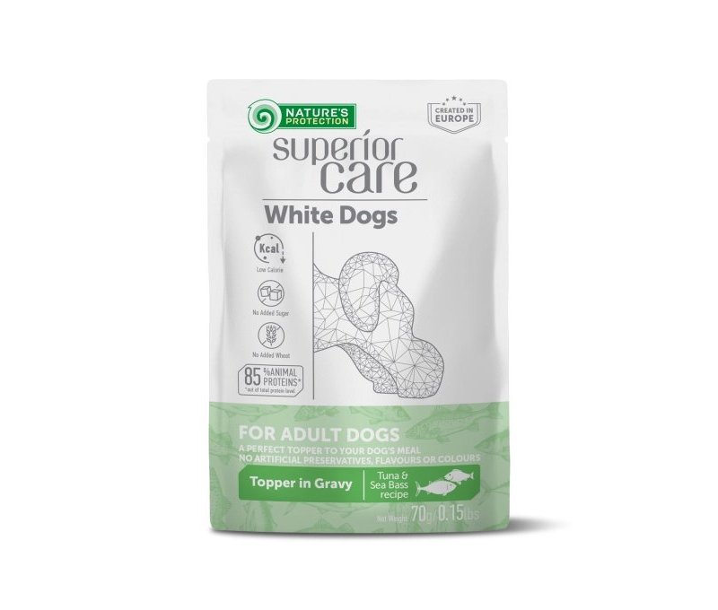 Nature's Protection White Dogs Topper in Gravy Tonno e Branzino 70g cane Superior Care