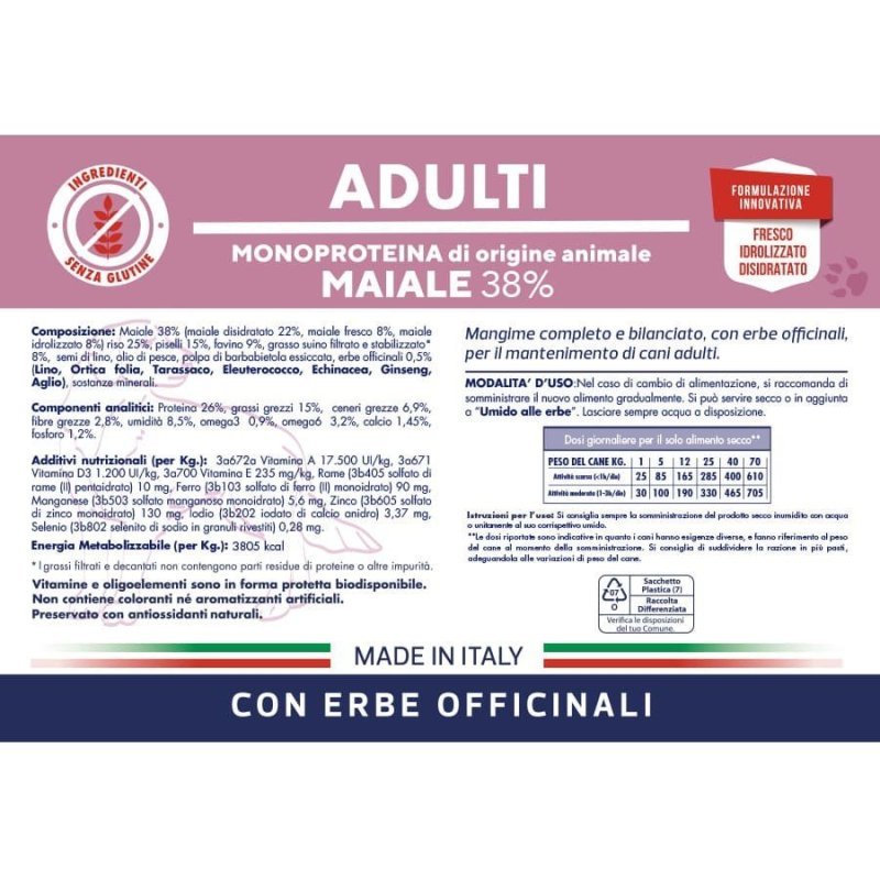 Vet Line Adulti Maiale 3kg crocchette cane