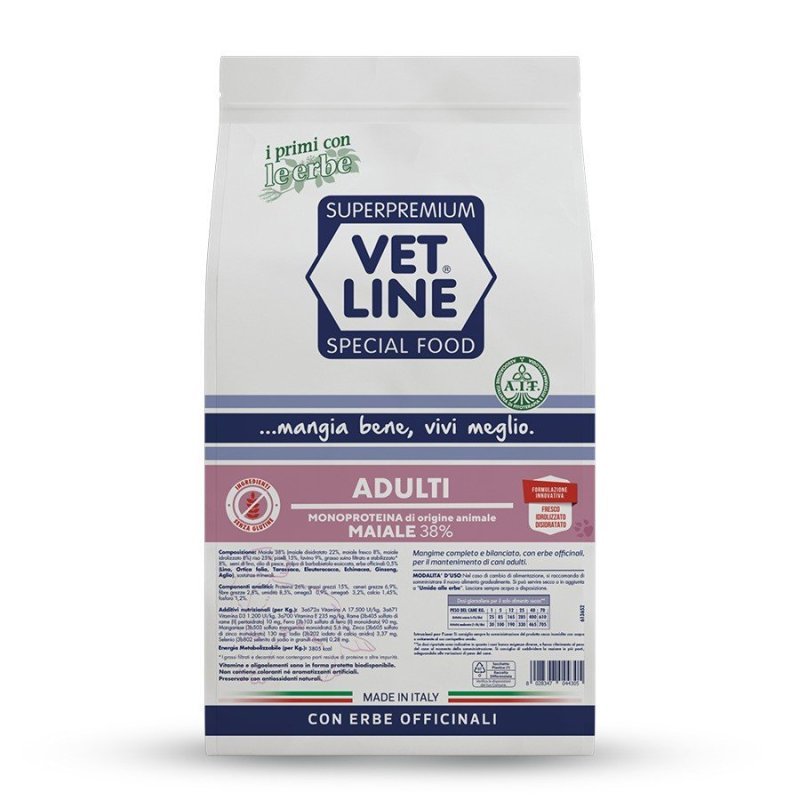 Vet Line Adulti Maiale 3kg crocchette cane