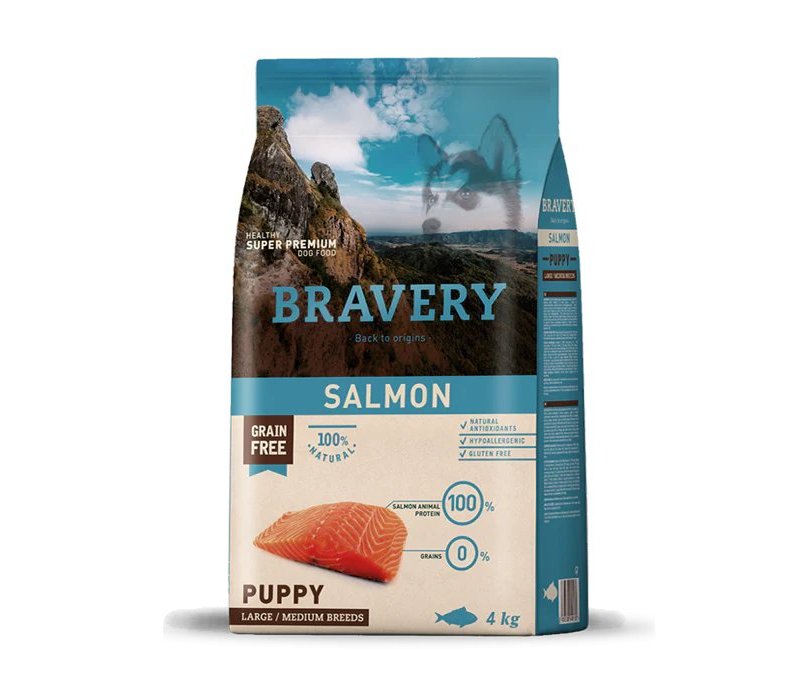 Bravery Puppy Salmon Medium Large 12kg crocchette cuccioli grain free