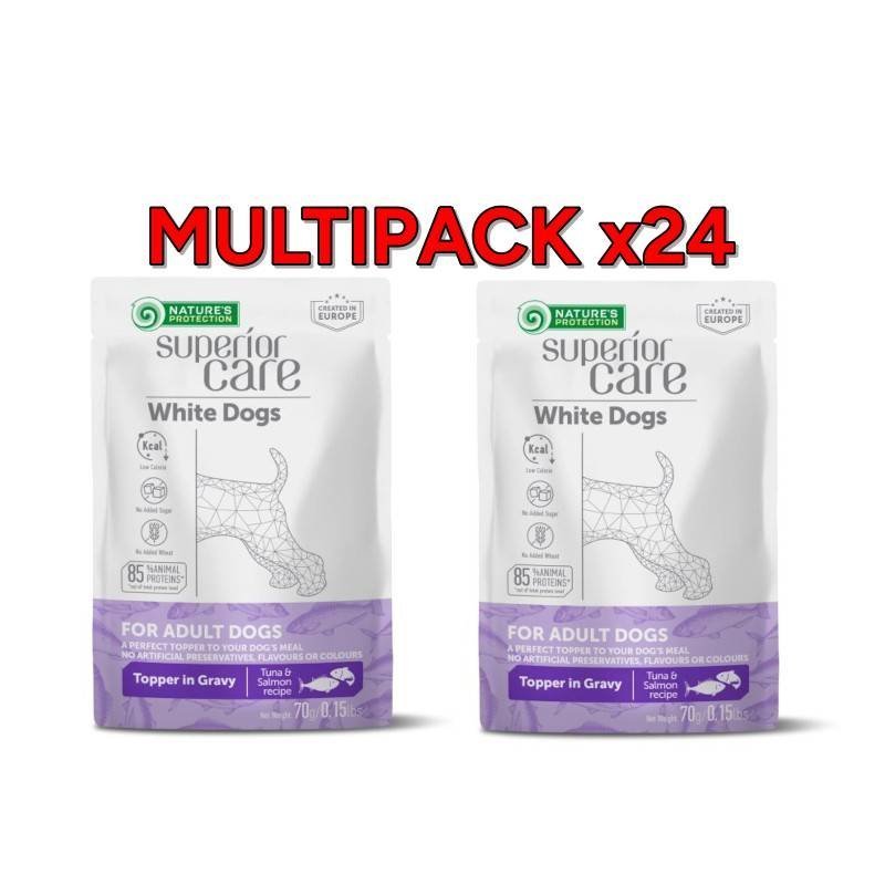 Nature's Protection White Dogs Topper in Gravy Tonno e Salmone 24x 70g cane Superior Care