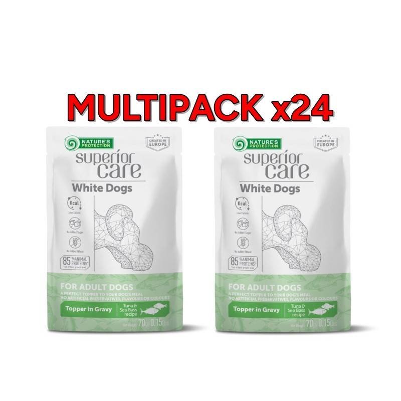 Nature's Protection White Dogs Topper in Gravy Tonno e Branzino 24x 70g cane Superior Care