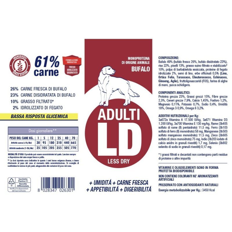 Vet Line Adulti Formula LD Bufalo 12kg crocchette cane