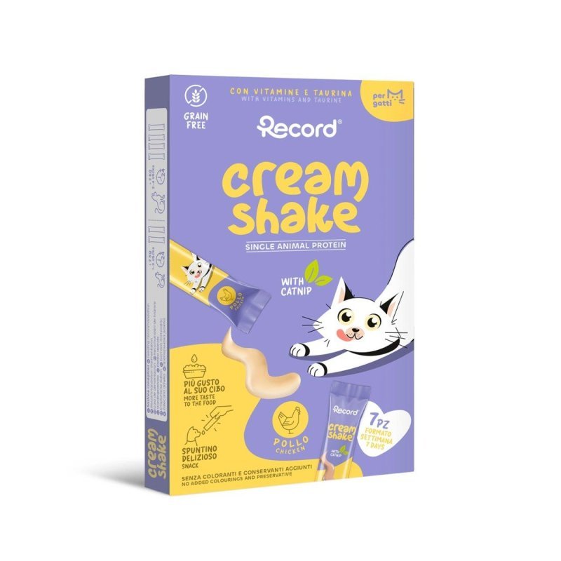 Record Cream Shake Pollo e Catnip 7pz snack cremosi monodose per gatti
