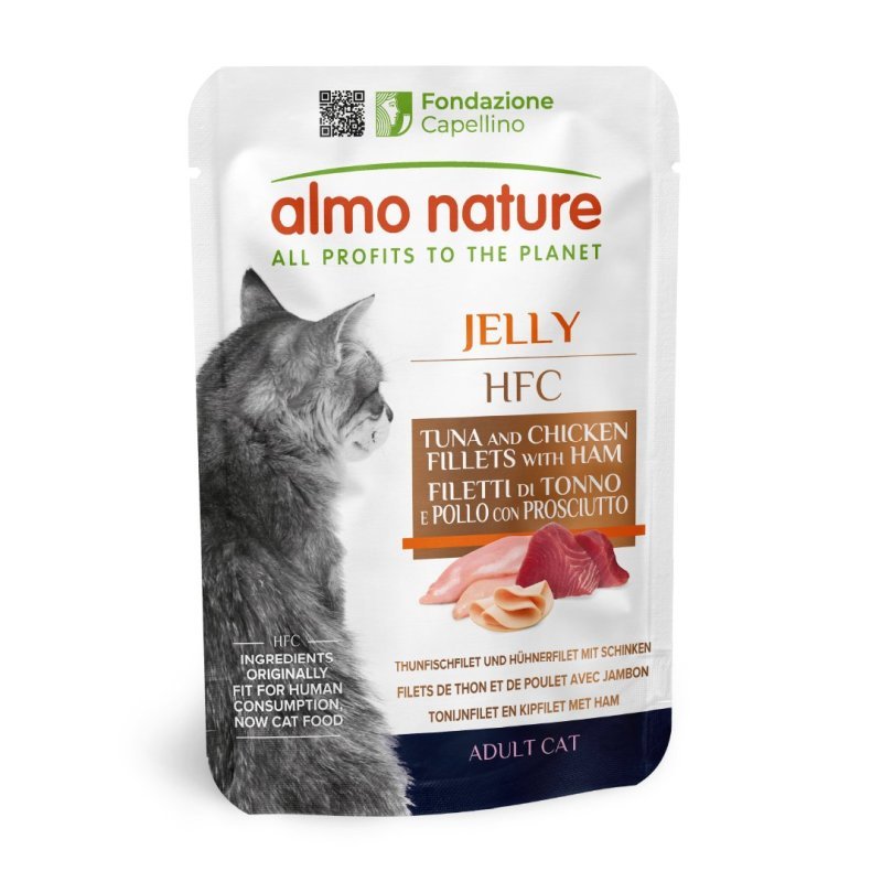 Almo Nature HFC Jelly Tonno Pollo e Prosciutto 55g busta gatto