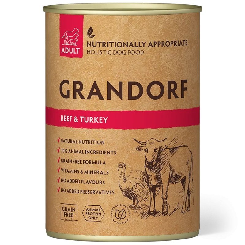 Grandorf Beef & Turkey Adult 400g umido grain free cane