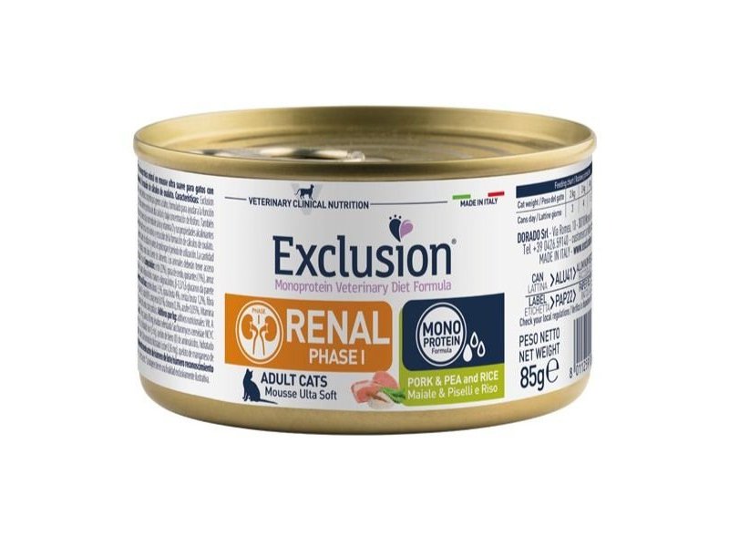 Exclusion Diet Renal Phase 1 Cat Pork & Pea and Rice 85g umido dietetico gatto