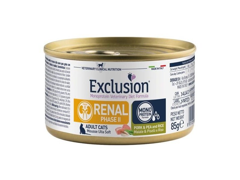 Exclusion Diet Renal Phase 2 Cat Pork & Pea and Rice 85g umido dietetico gatto