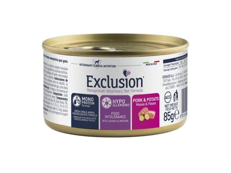 Exclusion Diet Hypoallergenic Cat Pork & Potato 85g umido dietetico gatto