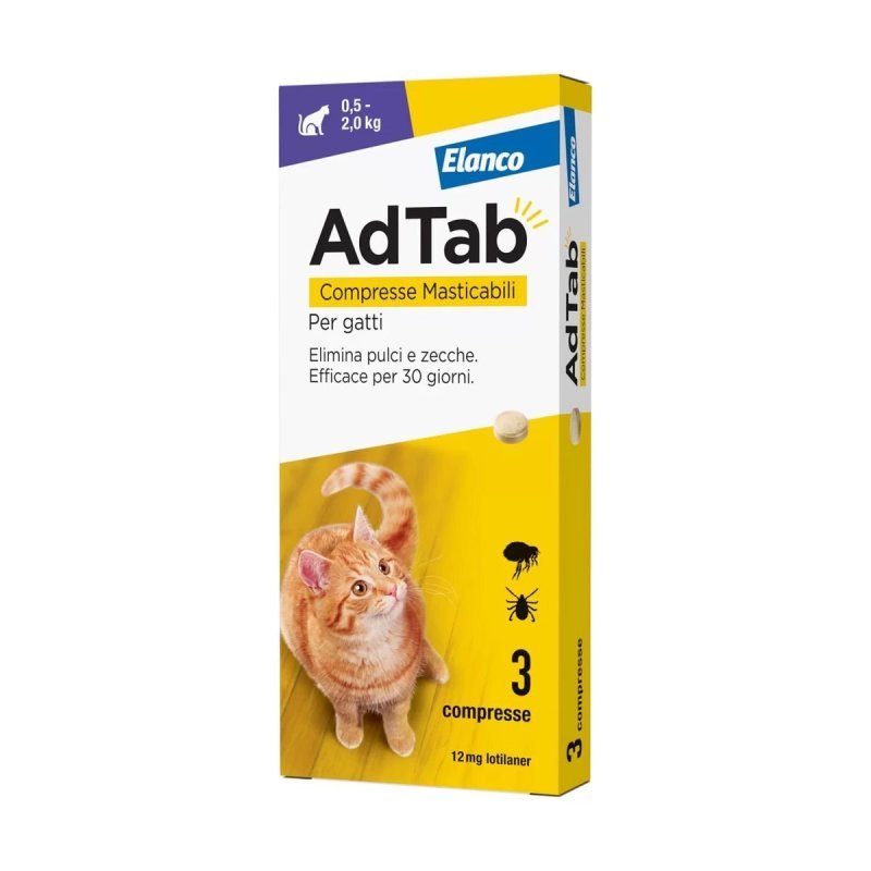 AdTab Elanco Gatto da 0,5 a 2kg Antiparassitario orale 3 Compresse masticabili