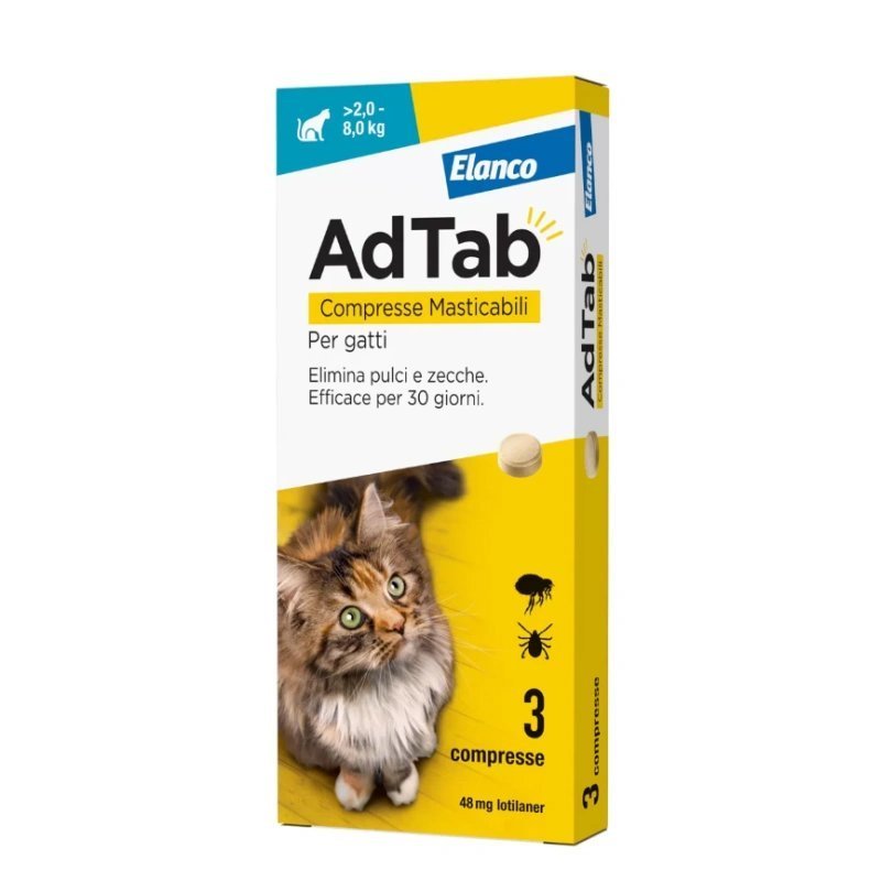 AdTab Elanco Gatto da 2 a 8kg Antiparassitario orale 3 Compresse masticabili