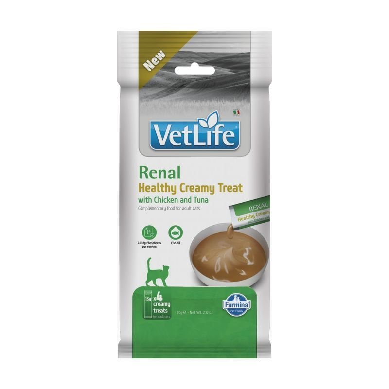 Vet Life Cat Renal Creamy Treat con Pollo e Tonno 4 x 15 g snack veterinario per gatti