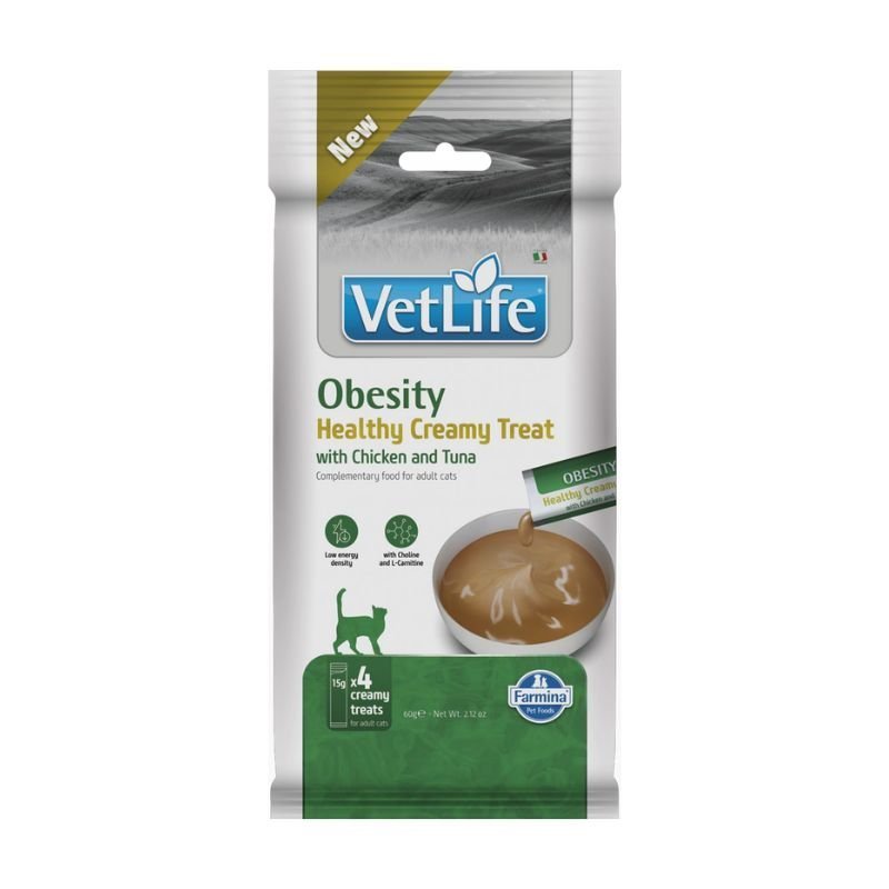 Vet Life Cat Obesity Creamy Treat con Pollo e Tonno 4 x 15 g snack veterinario per gatti