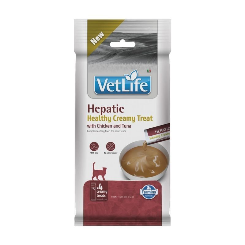 Vet Life Cat Hepatic Creamy Treat con Pollo e Tonno 4 x 15 g snack veterinario per gatti