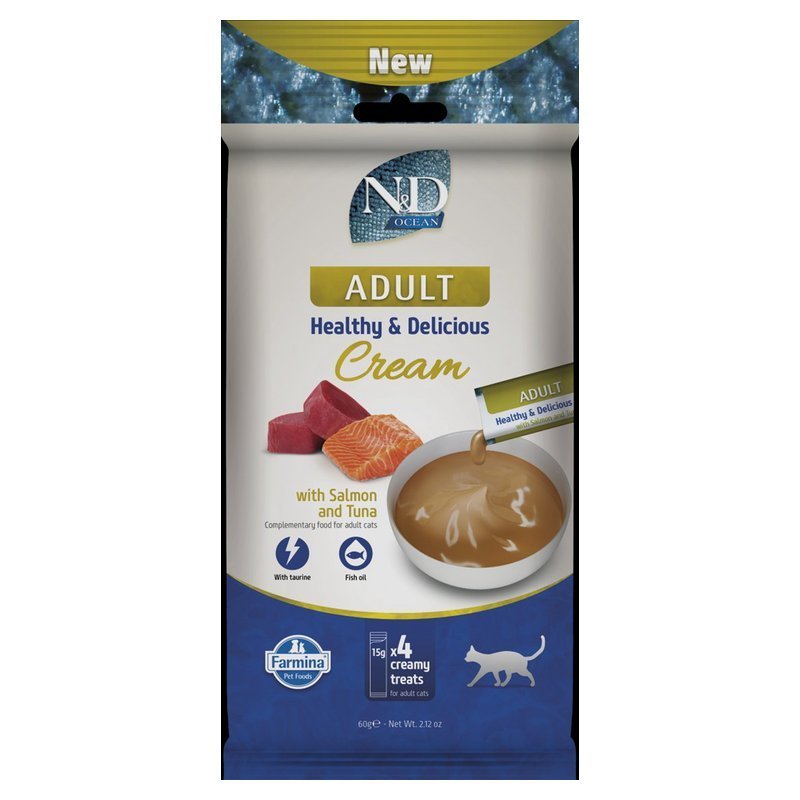 N&D Ocean Cat Adult Cream con Salmone e Tonno 4 x 15 g snack gatto