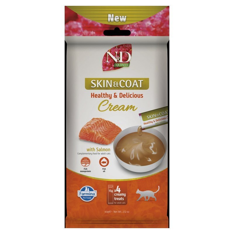 N&D Quinoa Cat Skin & Coat Cream con Salmone 4 x 15 g snack gatto