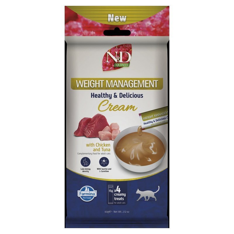 N&D Quinoa Cat Weight Management Cream con Pollo e Tonno 4 x 15 g snack gatto